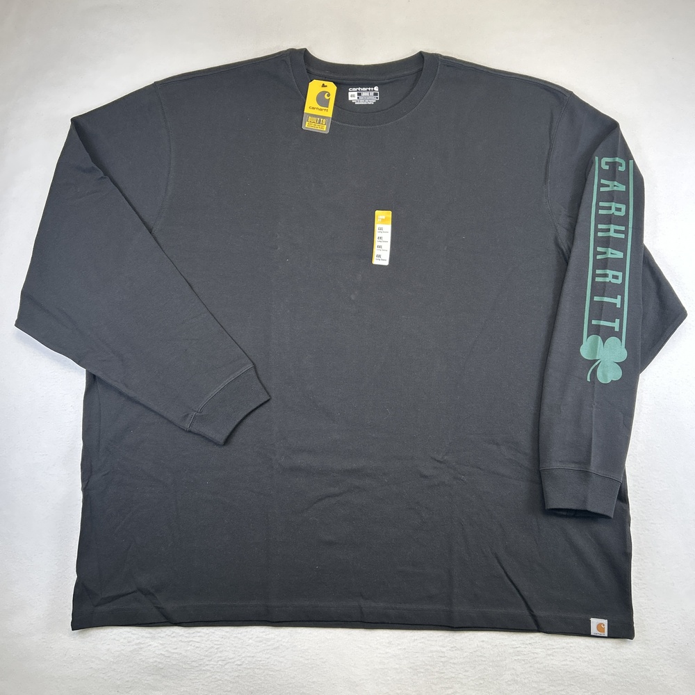 Carhartt Shirt Mens 4XL Black Long Sleeve Shamrock Logo Loose Fit Workwear Tee